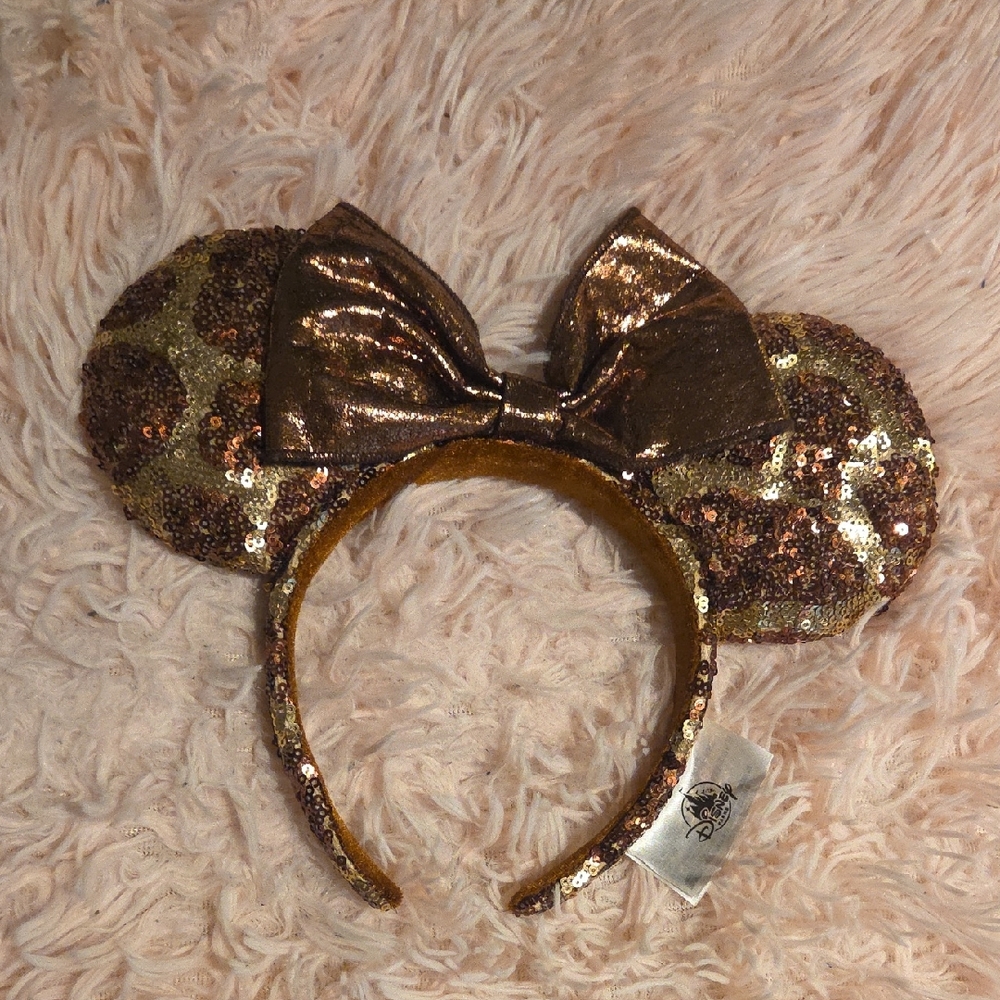 Sequin Mouse Ears Headband - Gold and Brown